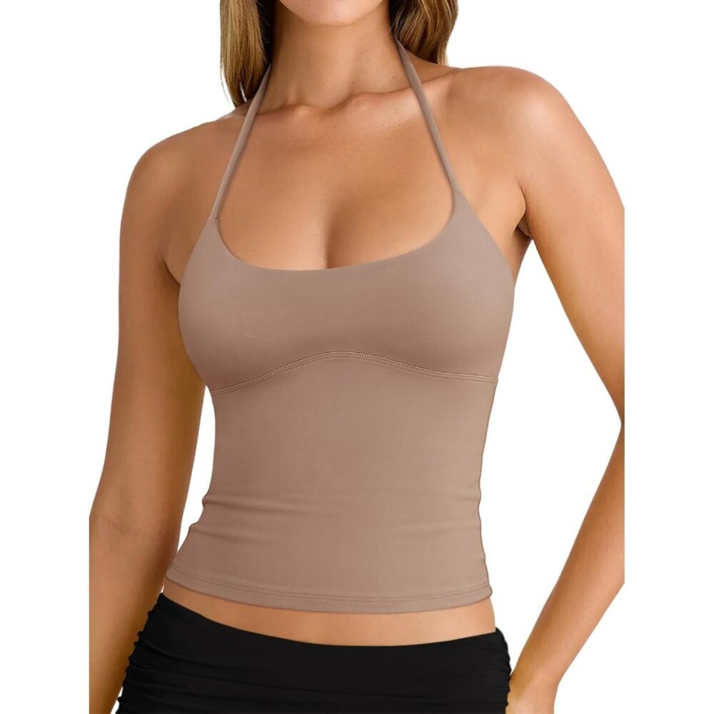 Women's Tank Top Khaki Backless Halter Neck Y2k Trendy Camisole Summer Comfort